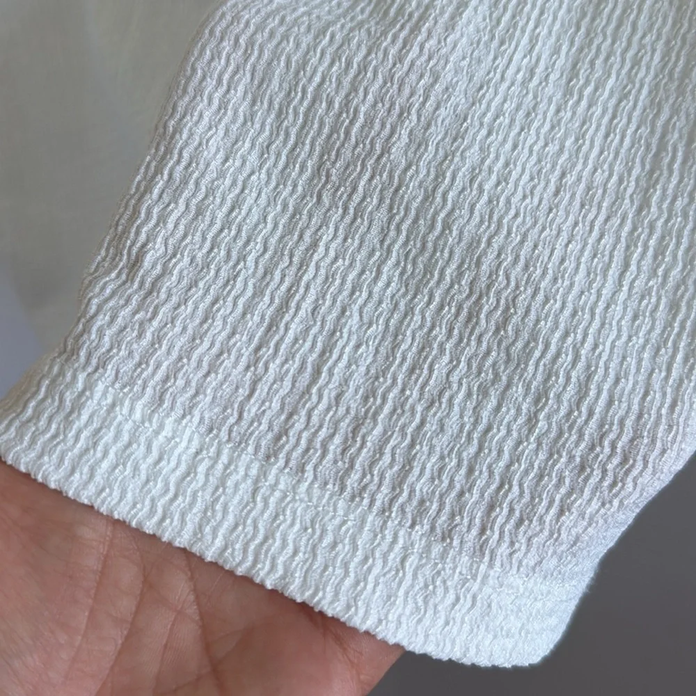 Zara Semi-Sheer White Textured Puff Sleeve Blouse Small